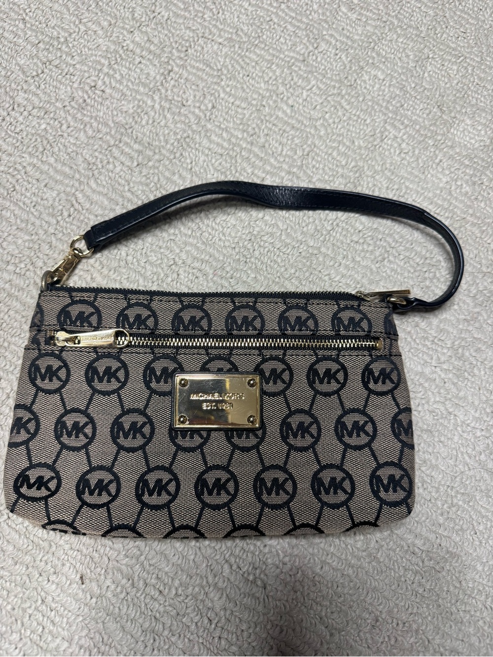 Michael Kors Beige and Black Signature Monogram Wristlet